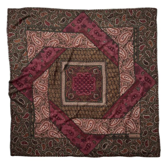 Vintage Christian Dior Boho Paisley Brown Green Wool Silk 52” Large Scarf Shawl - Picture 1 of 10